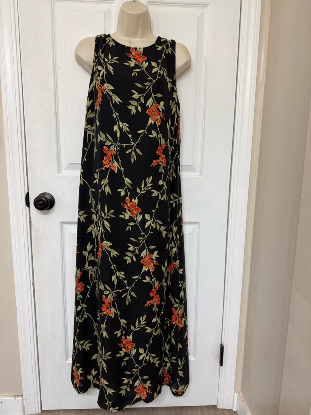 Valerie Stevens Floral Maxi Dress Black Orange Sleeveless Silk Size 10 Elegant - Picture 3 of 11